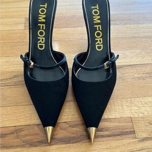 Tom Ford Black Heels with Gold Tips